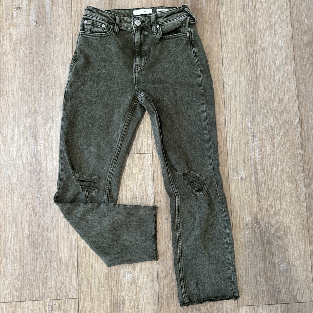 Cleo + Wolf High Rise Straight Green Jeans 25